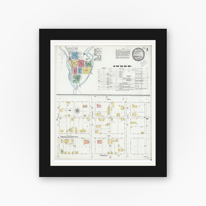 Old map wall art mockup — black gallery frame with white mat — Sanborn Fire Insurance Map from Brookville, Franklin County, Indiana (1899) - Complete Map Set