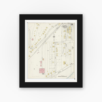 Old map wall art mockup — black gallery frame with white mat — Sanborn Fire Insurance Map from Marietta, Washington County, Ohio (1915), Sheet #0029