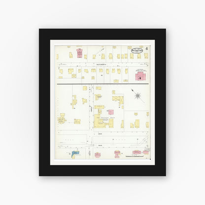 Old map wall art mockup — black gallery frame with white mat — Sanborn Fire Insurance Map from Williamstown, Berkshire County, Massachusetts (1908), Sheet #0004