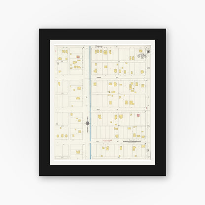 Old map wall art mockup — black gallery frame with white mat — Sanborn Fire Insurance Map from El Centro, Imperial County, California (1922), Sheet #0019