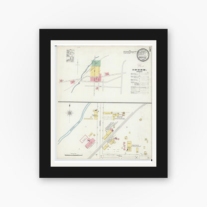 Old map wall art mockup — black gallery frame with white mat — Sanborn Fire Insurance Map from Louisville, Stark County, Ohio (1895), Sheet #0001