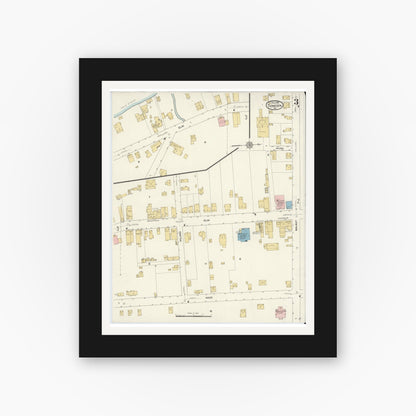 Old map wall art mockup — black gallery frame with white mat — Sanborn Fire Insurance Map from Tionesta, Forest County, Pennsylvania (1912), Sheet #0003