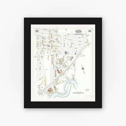 Old map wall art mockup — black gallery frame with white mat — Sanborn Fire Insurance Map from Watertown, Middlesex County, Massachusetts (1923), Sheet #0029