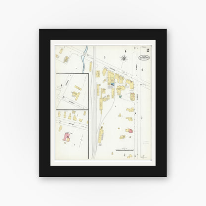 Old map wall art mockup — black gallery frame with white mat — Sanborn Fire Insurance Map from Sherburne, Chenango County, New York (1906), Sheet #0002
