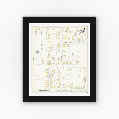 Old map wall art mockup — black gallery frame with white mat — Sanborn Fire Insurance Map from Tyler, Smith County, Texas (1907), Sheet #0002