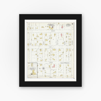 Old map wall art mockup — black gallery frame with white mat — Sanborn Fire Insurance Map from Newman, Douglas County, Illinois (1898), Sheet #0003