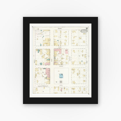 Old map wall art mockup — black gallery frame with white mat — Sanborn Fire Insurance Map from Grundy Center, Grundy County, Iowa (1894), Sheet #0002
