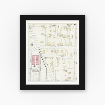 Old map wall art mockup — black gallery frame with white mat — Sanborn Fire Insurance Map from Oil City, Venango County, Pennsylvania (1895), Sheet #0018
