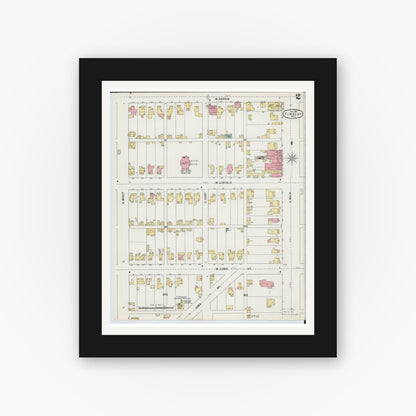 Old map wall art mockup — black gallery frame with white mat — Sanborn Fire Insurance Map from Findlay, Hancock County, Ohio (1895), Sheet #0002