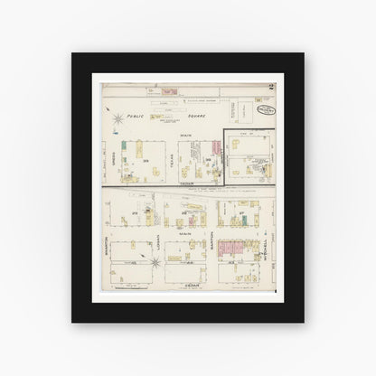Old map wall art mockup — black gallery frame with white mat — Sanborn Fire Insurance Map from Calvert, Robertson County, Texas (1885), Sheet #0002