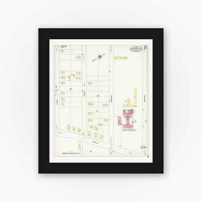 Old map wall art mockup — black gallery frame with white mat — Sanborn Fire Insurance Map from Greenfield, Franklin County, Massachusetts (1909), Sheet #0003