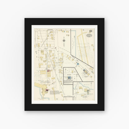 Old map wall art mockup — black gallery frame with white mat — Sanborn Fire Insurance Map from Hudson, St. Croix County, Wisconsin (1912), Sheet #0013