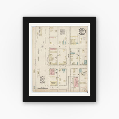 Old map wall art mockup — black gallery frame with white mat — Sanborn Fire Insurance Map from Galt, Sacramento County, California (1884), Sheet #0001