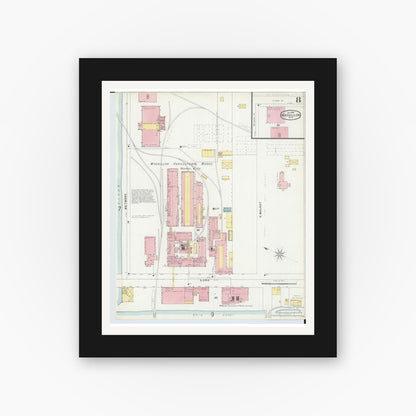 Old map wall art mockup — black gallery frame with white mat — Sanborn Fire Insurance Map from Massillon, Stark County, Ohio (1896), Sheet #0008
