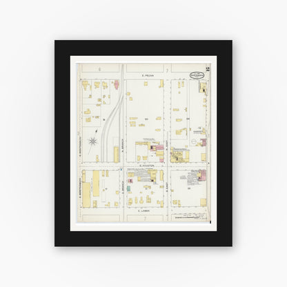 Old map wall art mockup — black gallery frame with white mat — Sanborn Fire Insurance Map from Sherman, Grayson County, Texas (1892), Sheet #0002