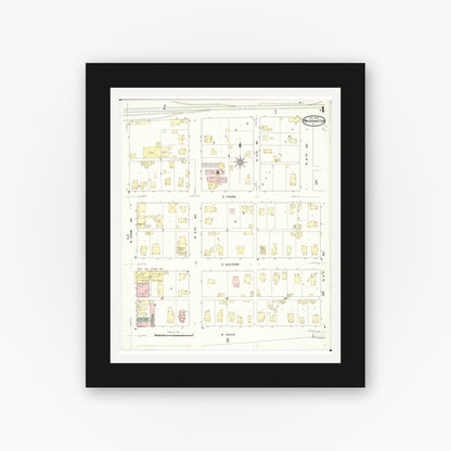 Old map wall art mockup — black gallery frame with white mat — Sanborn Fire Insurance Map from Washington, Washington County, Iowa (1909), Sheet #0004
