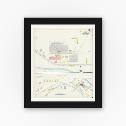 Old map wall art mockup — black gallery frame with white mat — Sanborn Fire Insurance Map from Latrobe, Westmoreland County, Pennsylvania (1897), Sheet #0008