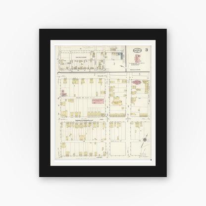 Old map wall art mockup — black gallery frame with white mat — Sanborn Fire Insurance Map from Coaldale, Schuylkill County, Pennsylvania (1916), Sheet #0003