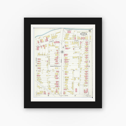 Old map wall art mockup — black gallery frame with white mat — Sanborn Fire Insurance Map from Chillicothe, Ross County, Ohio (1909), Sheet #0011