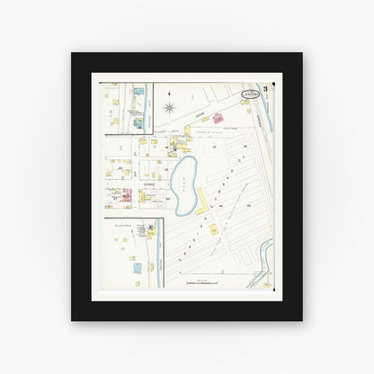 Old map wall art mockup — black gallery frame with white mat — Sanborn Fire Insurance Map from Lansing, Allamakee County, Iowa (1894), Sheet #0003