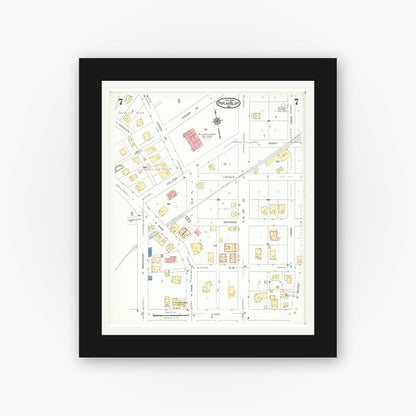 Old map wall art mockup — black gallery frame with white mat — Sanborn Fire Insurance Map from Poplar Bluff, Butler County, Missouri (1924), Sheet #0007