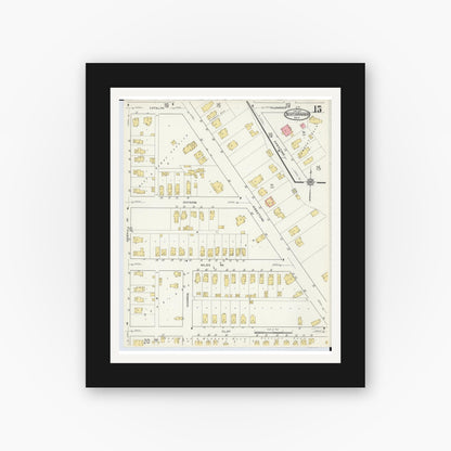 Old map wall art mockup — black gallery frame with white mat — Sanborn Fire Insurance Map from Benton Harbor, Berrien County, Michigan (1917), Sheet #0015