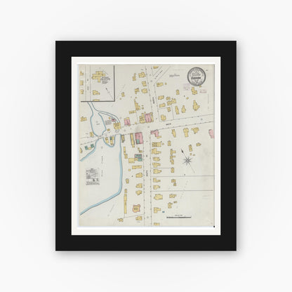 Old map wall art mockup — black gallery frame with white mat — Sanborn Fire Insurance Map from Gorham, Ortario County, New York (1906), Sheet #0001