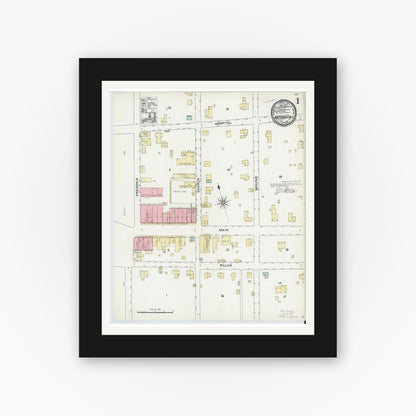 Old map wall art mockup — black gallery frame with white mat — Sanborn Fire Insurance Map from Nacogdoches, Nacogdoches County, Texas (1891), Sheet #0001