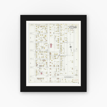 Old map wall art mockup — black gallery frame with white mat — Sanborn Fire Insurance Map from Vineland, Cumberland County, New Jersey (1919), Sheet #0021
