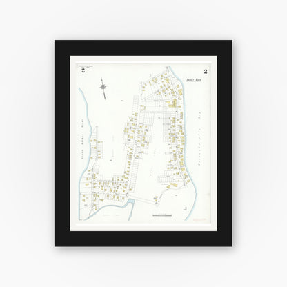 Old map wall art mockup — black gallery frame with white mat — Sanborn Fire Insurance Map from Marshfield, Plymouth County, Massachusetts (1933), Sheet #0002