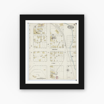 Old map wall art mockup — black gallery frame with white mat — Sanborn Fire Insurance Map from Benton Harbor, Berrien County, Michigan (1889), Sheet #0004