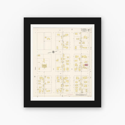 Old map wall art mockup — black gallery frame with white mat — Sanborn Fire Insurance Map from Colusa, Colusa County, California (1918), Sheet #0007