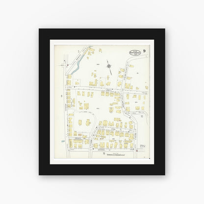 Old map wall art mockup — black gallery frame with white mat — Sanborn Fire Insurance Map from North Adams, Berkshire County, Massachusetts (1914), Sheet #0009