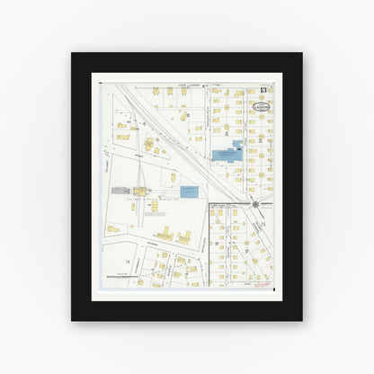 Old map wall art mockup — black gallery frame with white mat — Sanborn Fire Insurance Map from Laurium, Houghton County, Michigan (1917), Sheet #0013