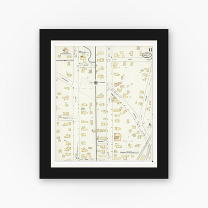 Old map wall art mockup — black gallery frame with white mat — Sanborn Fire Insurance Map from Union City, Erie County, Pennsylvania (1911), Sheet #0011