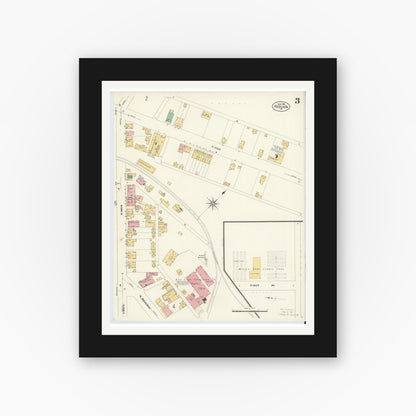 Old map wall art mockup — black gallery frame with white mat — Sanborn Fire Insurance Map from Red Lion, York County, Pennsylvania (1908), Sheet #0003
