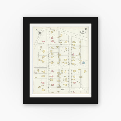 Old map wall art mockup — black gallery frame with white mat — Sanborn Fire Insurance Map from Delphi, Carroll County, Indiana (1906), Sheet #0010