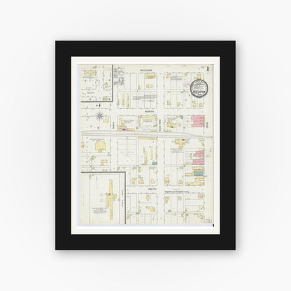 Old map wall art mockup — black gallery frame with white mat — Sanborn Fire Insurance Map from Remington, Jasper County, Indiana (1893) - Complete Map Set