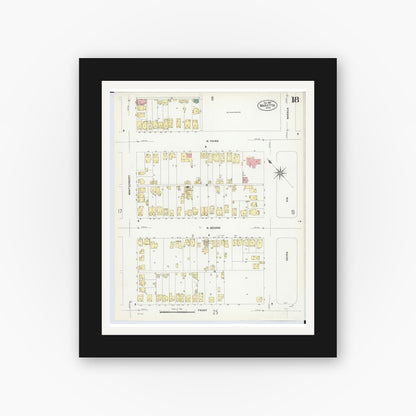 Old map wall art mockup — black gallery frame with white mat — Sanborn Fire Insurance Map from Marietta, Washington County, Ohio (1907), Sheet #0018