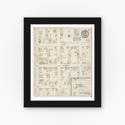 Old map wall art mockup — black gallery frame with white mat — Sanborn Fire Insurance Map from Lebanon, Warren County, Ohio (1885) - Complete Map Set