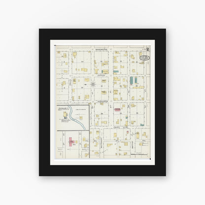 Old map wall art mockup — black gallery frame with white mat — Sanborn Fire Insurance Map from Salem, Dent County, Missouri (1893), Sheet #0002
