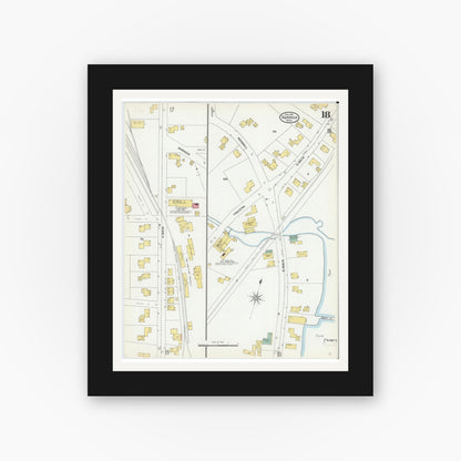 Old map wall art mockup — black gallery frame with white mat — Sanborn Fire Insurance Map from Gardner, Worcester County, Massachusetts (1905), Sheet #0018