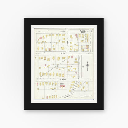 Old map wall art mockup — black gallery frame with white mat — Sanborn Fire Insurance Map from Canton, Fulton County, Illinois (1917), Sheet #0011