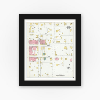 Old map wall art mockup — black gallery frame with white mat — Sanborn Fire Insurance Map from Crockett, Houston County, Texas (1901), Sheet #0002