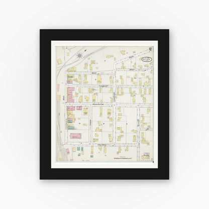 Old map wall art mockup — black gallery frame with white mat — Sanborn Fire Insurance Map from Ayer, Middlesex County, Massachusetts (1892), Sheet #0002