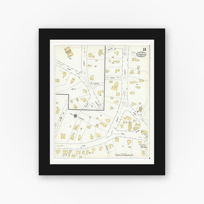Old map wall art mockup — black gallery frame with white mat — Sanborn Fire Insurance Map from Hingham, Plymouth County, Massachusetts (1911), Sheet #0011
