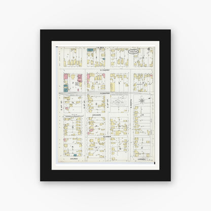 Old map wall art mockup — black gallery frame with white mat — Sanborn Fire Insurance Map from Canton, Stark County, Ohio (1891), Sheet #0004