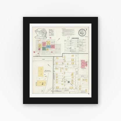Old map wall art mockup — black gallery frame with white mat — Sanborn Fire Insurance Map from Mart, McLennan County, Texas (1915), Sheet #0001
