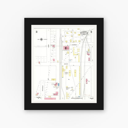 Old map wall art mockup — black gallery frame with white mat — Sanborn Fire Insurance Map from Webster City, Hamilton County, Iowa (1923), Sheet #0003