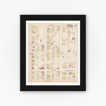 Old map wall art mockup — black gallery frame with white mat — Sanborn Fire Insurance Map from Lawrenceburg, Dearborn County, Indiana (1922), Sheet #0005